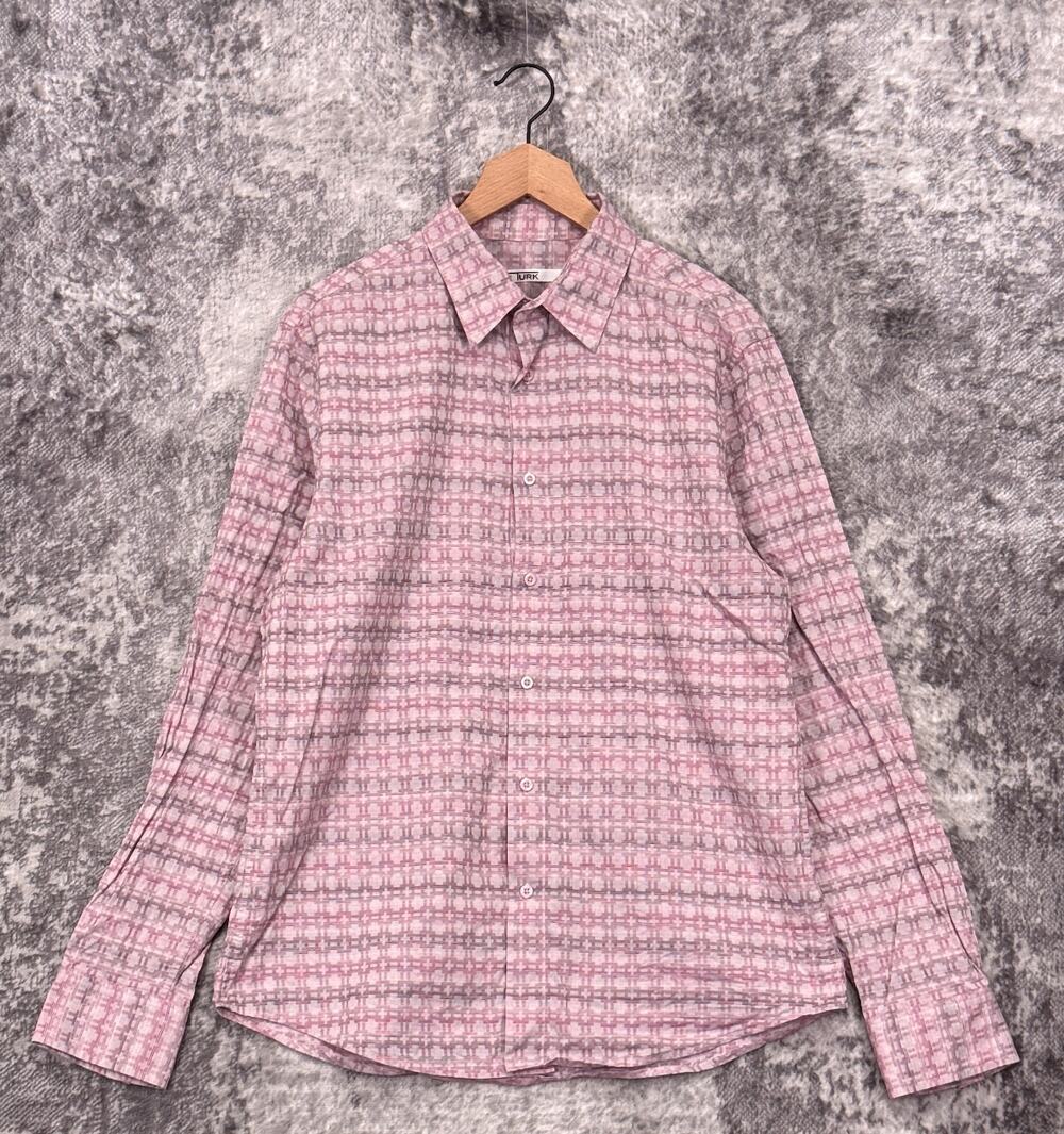 Mr Turk Shirt Large Mens Pink Geometric Long Sleeve Button Down